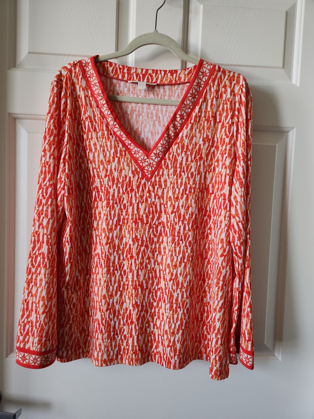 Michael Kors Coral and Cream V-Neck Long Sleeve Top